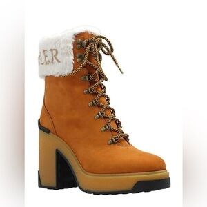 NIB Moncler Claudia Faux Fur Suede Block Heel Ankle Booties